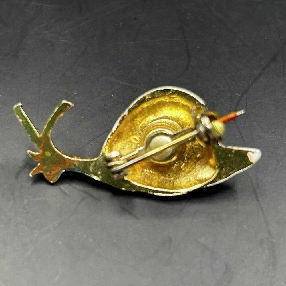 VINTAGE COSTUME JEWERLY 1960S SNAIL BLUE GREEN BROOCH-KOREA